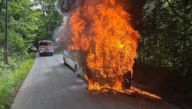 Autobus na plynový pohon pohltily plameny, cestující i řidič stihli utéct